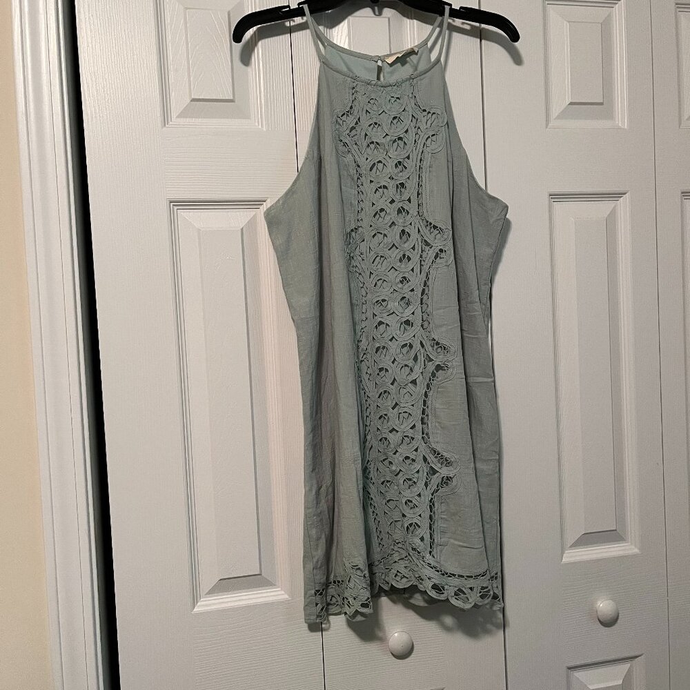 Entro Light Blue Crochet Accent Midi Dress